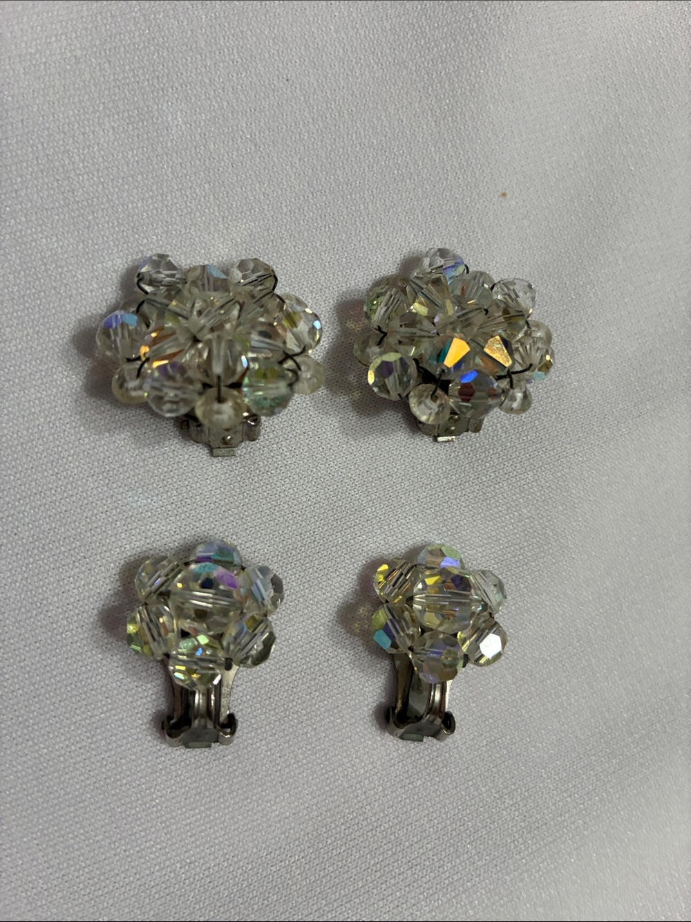 Vintage Iridescent Crystal Cluster Clip-On Earrings
